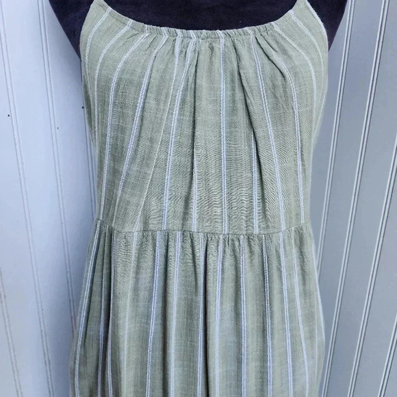 Robbie Bee Green White Stripe Strap Rayon Maxi Dress Tank Sz PM - Picture 3 of 14